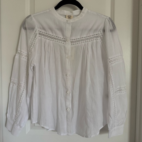 Matilda Jane Tops - Good Hart by Matilda Jane Cottagecore White Buttoned Shirt with Lace Accents, S